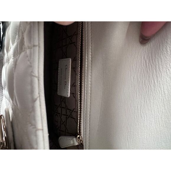 Dior Lady Dior Medium Crossbody Purse, Authentic White with Gold Hardware - Picture 10 of 10